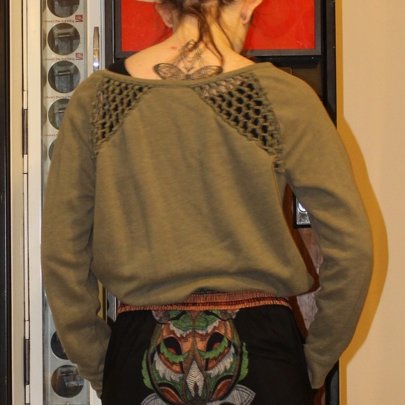 Forest Green Fringe Knot Off the Shoulder Pullover - Picture 3 of 6